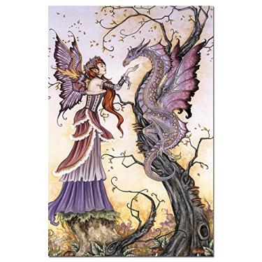 Imagem de Tree-Free Greetings EcoNotes 12 unidades The Dragon Charmer Fairy Branco Conjunto de Notecard com Envelopes, com Fadas Marrom Amy (FS64557)