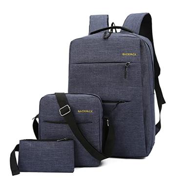 Imagem de Mochila masculina para laptop 3 pçs/conjunto casual para viagem ao ar livre mochila de computador carregamento USB lona mochila de negócios para trabalhar caminhadas, marinho, 45 * 28 cm