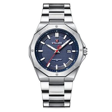 Imagem de Relógio de pulso masculino analógico de quartzo à prova d'água com relógio esportivo casual para negócios com data e calendário, Prateado, azul