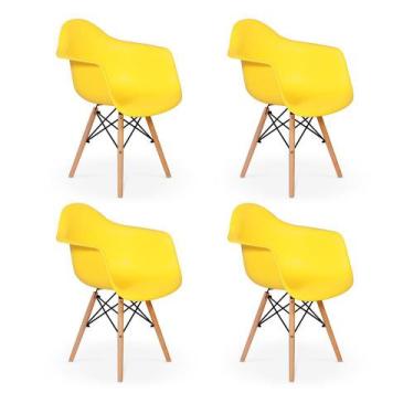 Imagem de Conjunto 04 Cadeiras Charles Eames Wood Daw Com Braços Design - Amarel
