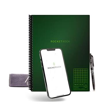 Imagem de Rocketbook Caderno gráfico reutilizável Matrix Smart | Caderno isométrico ecológico, conectado digitalmente | Verde terrestre, tamanho carta (21,5 x 28 cm) com caneta, pano e aplicativo incluídos