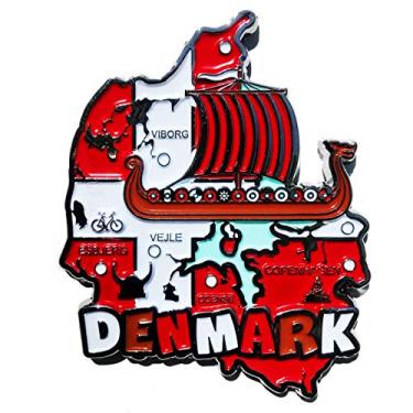 Imagem de Imã Dinamarca – Imã Mapa Dinamarca Bandeira Cidades Símbolos - Mapa Mundi Magnético - Imã Geladeira Dinamarca