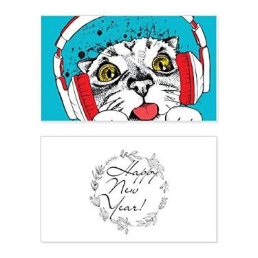 Imagem de Fone de ouvido vermelho branco proteção animal amante animal de estimação ano novo festival felicitações cartão Bless mensagem presente