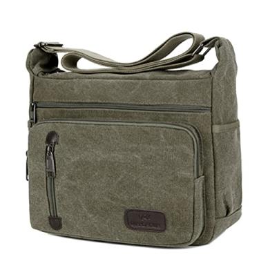 Imagem de OSALADI Bolsa carteiro vintage de lona, bolsa de ombro para homens e mulheres, bolsa para laptop, cáqui, Verde, Size 1