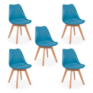 Imagem de Conjunto 05 Cadeiras Eames Wood Leda Design - Turquesa - Império Brazi