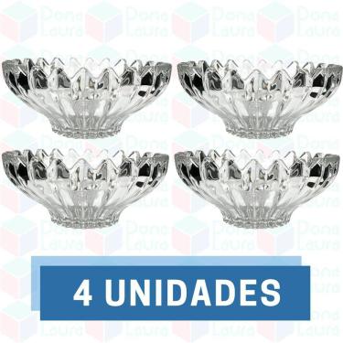 Imagem de 4 Vasilha de Vidro Resistente Desenhado p/ Petisco Sobremesa