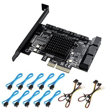 Imagem de ACASIS Placa PCIe SATA de 10 portas com 10 cabos SATA e 2 cabos divisor de energia SATA, placa de expansão do controlador SATA com suporte de perfil padrão, placa controladora de host PCIe para SATA