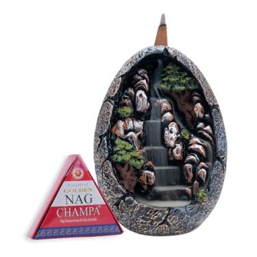 Imagem de Incensário Cascata Cachoeira Pedra Oval Com 10 Incensos Cone (Azul Aço)