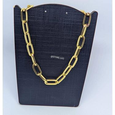 Imagem de Colar Gargantilha Feminino Corrente Elo Grossa quadrado Folheado Ouro Dourado e Prata Inspiração Blogueira Luxo Moda