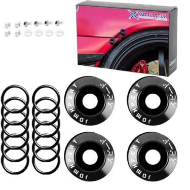 Imagem de Xotic Tech JDM Black Bumper Fender Trunk Fixadores de Liberação Rápida com Bandas de Borracha Arruelas de Substituição para Para-Choques de Carro Kit de Fixação de Escotilha de Motor (4 Abas de