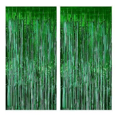 Imagem de 2 peças de decoração de festa pano de fundo 9,28 x 1,56 metros cortina de franja de folha tinsel streamamer fundos de fotos decorações penduradas para chá de bebê de Natal revelação de gênero