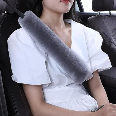 Imagem de OGLAND Capa de cinto de segurança de pele de carneiro grande difusa de 34 cm, almofada de capa de cinto de segurança fofa para marcapasso, adultos, crianças, mulheres, acessórios de carro universais,