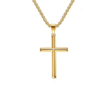Imagem de Colar crucifixo dourado aço inoxidável cordão masculino cruz