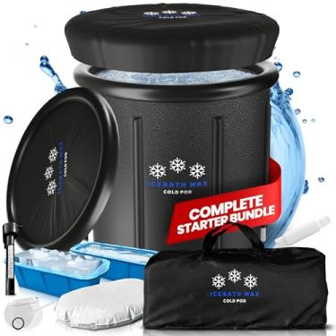 Imagem de Banheira de mergulho frio para atletas - Pacote completo para iniciantes: banho de gelo portátil, 2 blocos de gelo reutilizáveis, termômetro, banheira de gelo para terapia de água fria ao ar livre -