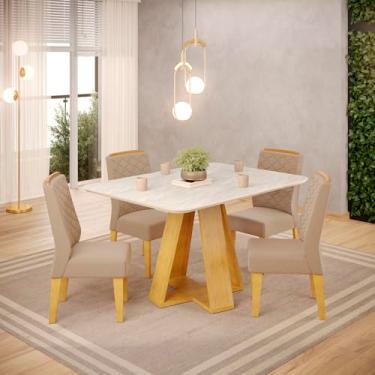 Imagem de Conjunto Sala de Jantar 4 Cadeiras Tampo Sem Vidro Dj Móveis Kiara Cedro Quartzo Lidia Veludo Kraft