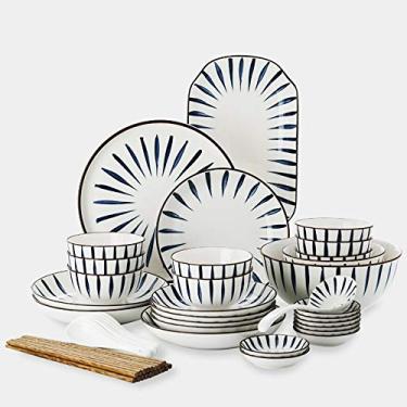 Imagem de Conjunto de louça de cerâmica, porcelana, 48 peças, incluindo conjunto de tigelas, pratos de sobremesa, pratos de sopa, pratos de jantar, pires, serviço de pratos de jantar para 8, para cozinha diária