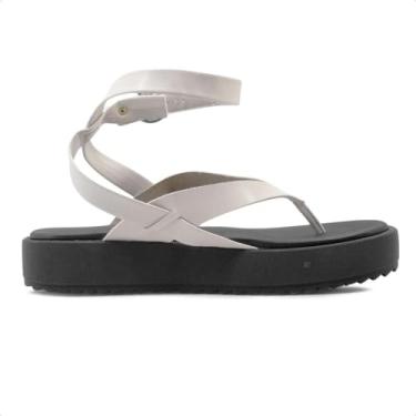 Imagem de Sandalia Feminina Moleca Rasteira Ajuste no Tornozelo Preto/Branco 34