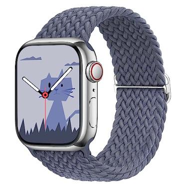 Imagem de Yaber Pulseira trançada elástica compatível com Apple Watch Series 8 7 6 5 5 4 3 2 1 Ultra SE (42 mm/44 mm/45 mm/49 mm, azul cinza)