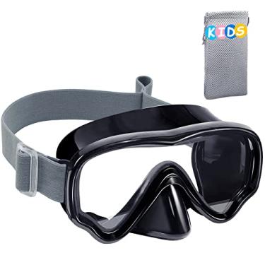 Imagem de Vvinca Óculos infantis com cobertura de nariz, máscara de mergulho, alça de tecido elástico, antiembaçamento, lentes antiestilhaçamento para crianças, óculos de natação 3-14