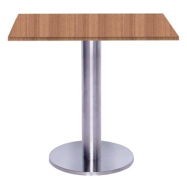 Imagem de Mesa Beta Big Inox 75 cm (Alt) Disco Redondo Tampo MDP Quadrado 70 cm (Larg) x 2,50 cm (Alt) Noce Naturalle