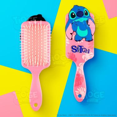 Imagem de Escova de Cabelo Stitch Fofa Infantil Desembaraçante Almofada Cerdas Ultramacias Aplique Emborrachado 3D Rosa