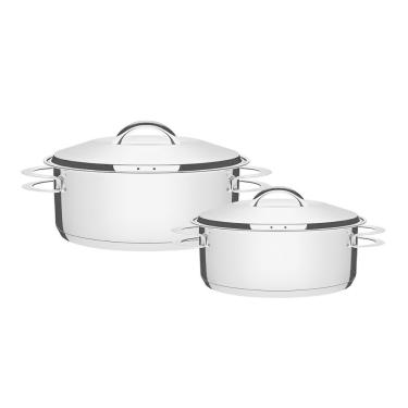 Imagem de Caçarola Rasa 24 cm 4,7 L + Caçarola Rasa 28 cm 7,1 L Solar em Aço Inox Fundo Triplo Tramontina