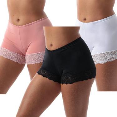 Imagem de Kit 3 Short Íntimo Fristyle Preto Branco Bege Rosa Com Renda Feminino 