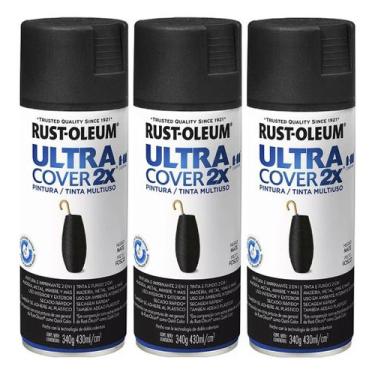 Imagem de Kit 3 Tinta Spray Ultra Cover 2x Multiuso Preto Rust Oleum, Fosco