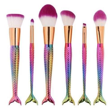 Imagem de Kit Com 7 Pincéis Sereia Para Maquiagem Mermaid Fruta Cor - Makeup Sho