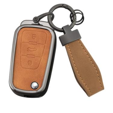 Imagem de HIBEYO Capa de chaveiro compatível com MG7 MG GT GS 350 360 750 W5 Acessórios de couro e liga de zinco compatíveis com Roewe MG5 Smart Remote Key Case Holder Cover-A Type Brown