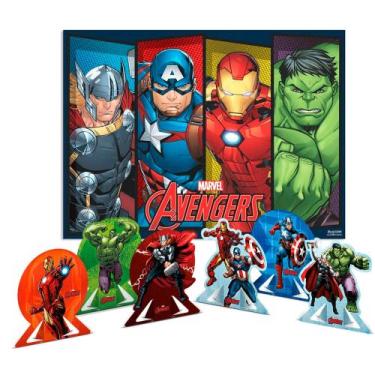 Imagem de Kit Festa Vingadores Decoração Aniver Painel TNT + 6 Display - Piffer 
