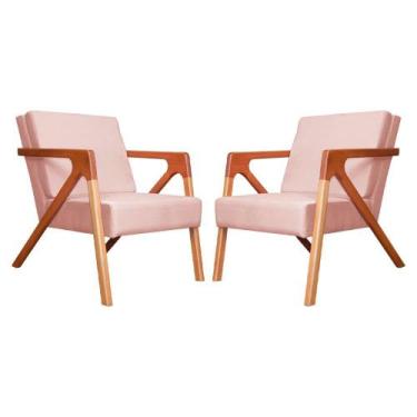 Imagem de Conjunto 2 Poltronas Monalisa Com Braços de Madeira Veludo Rosa - LM D