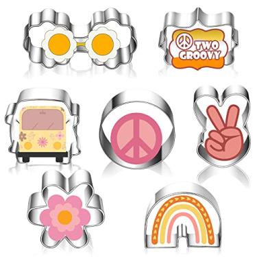 Imagem de Conjunto de 7 peças mini cortadores de biscoito com dois estilosos, cortador de biscoito hippie, moldes de biscoito de aço inoxidável, faça você mesmo, pequenos óculos de sol arco-íris de flores, moldes de cozimento de ônibus, suprimentos de festa para assar na cozinha