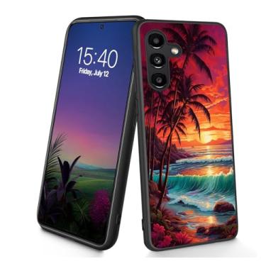 Imagem de Bxgolkgd Projetada para Galaxy S24 FE, capa protetora antiderrapante de silicone TPU macio e fino à prova de choque para Samsung Galaxy S24 FE 2024 de 6,7 polegadas - pôr do sol com palmeira na praia