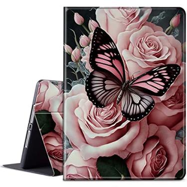 Imagem de BPQOJB Capa protetora inteligente para Galaxy Tab A7 Lite com suporte ajustável para Samsung Galaxy Tab A7 Lite 22.1 cm 2021 - Borboleta de flor rosa
