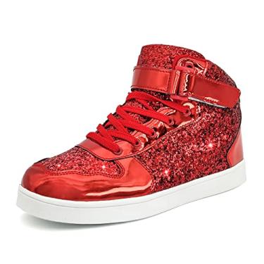 Imagem de Wooowyet Tênis infantil com glitter, cano alto, para meninos e meninas, presente de aniversário, Natal, Dia das Bruxas, Vermelho glitter., 14