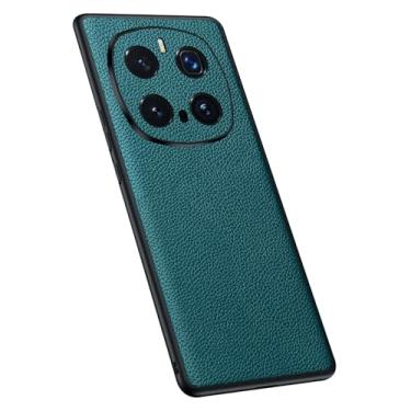 Imagem de HAO RIYLN Capa de couro genuíno para Honor Magic 7 Pro/7, proteção total para lentes luxuosas, capa de telefone fina para mulheres e homens, verde, 7Pro