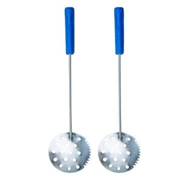 Imagem de OFXDD Colher de pesca no gelo, 2 peças - Escumadeira de gelo de aço inoxidável com cabo de plástico - concha para escavar gelo com furos - Escumadeira de lama para pesca de inverno