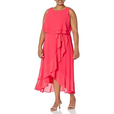 Imagem de Jessica Howard Vestido de casamento feminino popover midi chiffon sem mangas, Cereja, 25 Plus Size