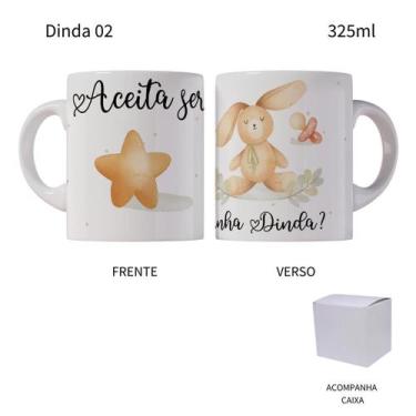 Imagem de Caneca 325ml Convite Batizado Dinda Dindo Madrinha - LARANJA E MIMOS