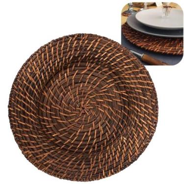 Imagem de Sousplat Redondo Americano Centro de Mesa em Rattan Marrom Escuro 32cm