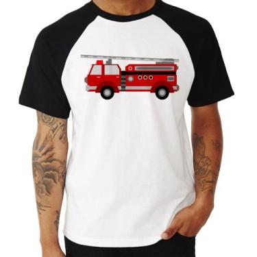 Imagem de Camiseta Raglan Caminhão de Bombeiro - Foca na Moda, Branco, Preto, GG