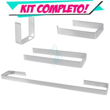 Imagem de Kit Acessórios Para Banheiro Quadrado Metal 4 Peças Luxo Completo  Cód