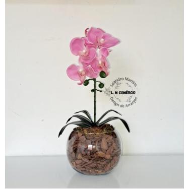 Imagem de Arranjo Orquídea Rosa Uma Haste Borboleta 3D Realista Permanente Silic