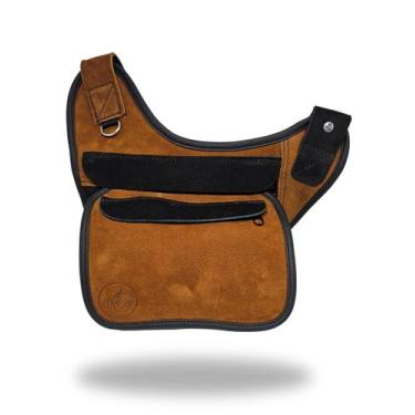 Imagem de Pochete Tiracolo em Couro Castor Escuro com Preto - MB Confecções