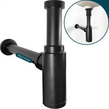 Imagem de Sifão Para Lavatorio Preto 1 1/4 Inox 304 Copo Metal Lavabo Pia Suspen