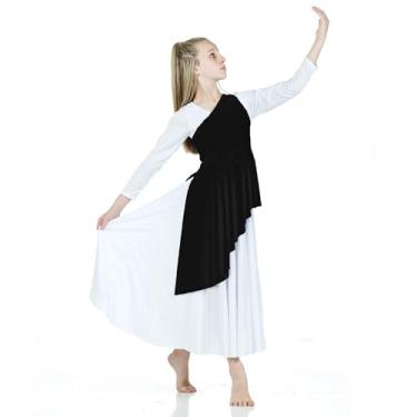 Imagem de Danzcue Túnica infantil assimétrica de louvor (vestido branco não incluído), Preto, P-M