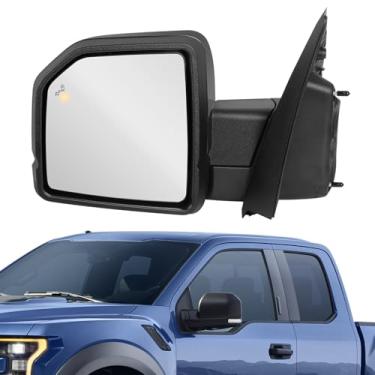 Imagem de Espelho lateral esquerdo do motorista serve para Ford F150 2015-2020, espelho retrovisor com vidro elétrico/aquecido/luzes de poça/detecção de ponto cego/seta/memória/dobra elétrica/sem câmera