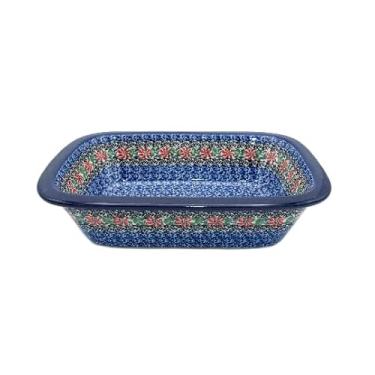 Imagem de Prato retangular de cerâmica polonesa para assar e servir 25,4 x 18 cm - Zinnia vermelha