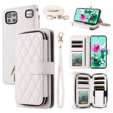 Imagem de Dswteny Argyle Capa carteira para LG K92 5G com alça de pulso, alça de ombro, bolsa de couro PU flip suporte para cartão de crédito capa para celular para LGK925G K 92 92K LMK920AM Q92 G5 mulheres